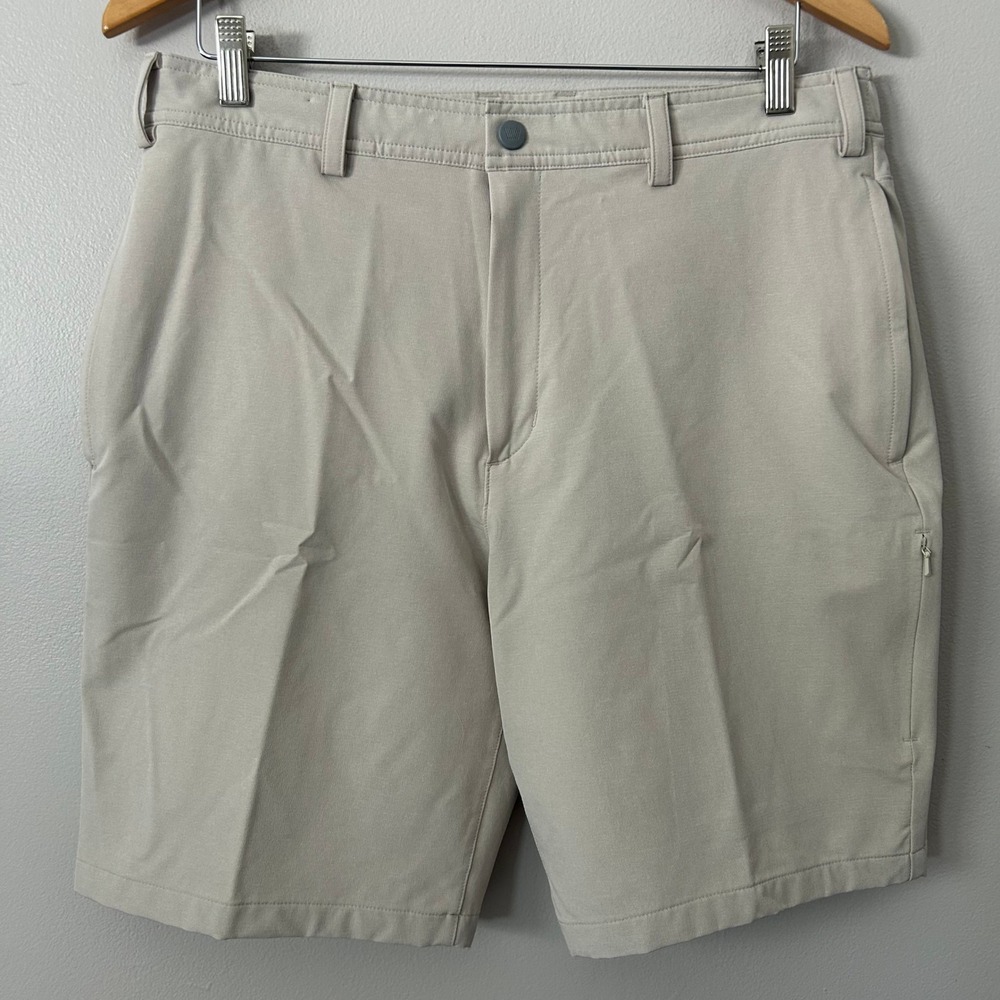 Mack Weldon Radius Shorts Mens Large Khaki Beige Performance Stretch Golf Casual